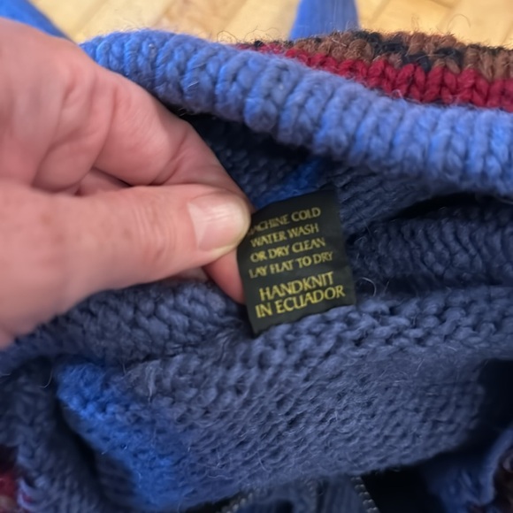 Hand knit wool jacket / hoodie sz M - Picture 5 of 6